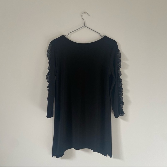 Joseph Ribkoff Black Mesh-Sleeve V-Neck Flowy Blouse Size 4 - Picture 6 of 6